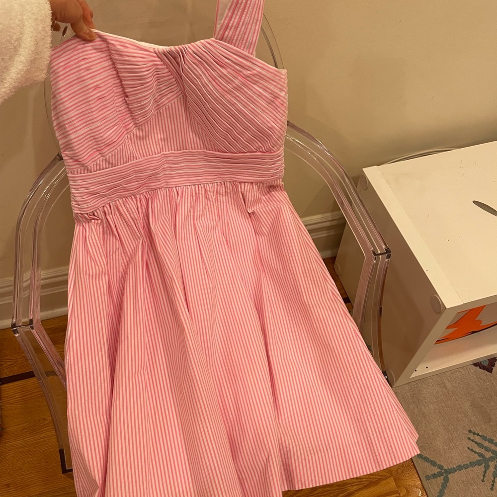 NWT Lilly Pulitzer one shoulder pink neon seersucker dress, size 6/4/2